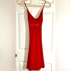 Vintage City Triangles Dress M Red Shimmer Cocktail Y2K Midi Halter Cross Strap